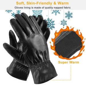 Unisex PU Leather Winter Gloves - Soft, Windproof, Waterproof, Stylish Black Design for Cycling, Skiing, Running - 3 Sizes Available