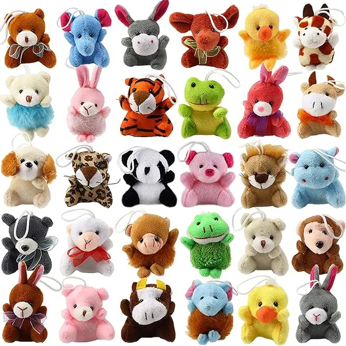 32 pcs Mini Animal Plush Toy Assortment , Animals Keychain Decoration for Kids, Small Stuffed Animal Bulk for Kids, Carnival Prizes, School Gifts, Party Favor Goodie Bags