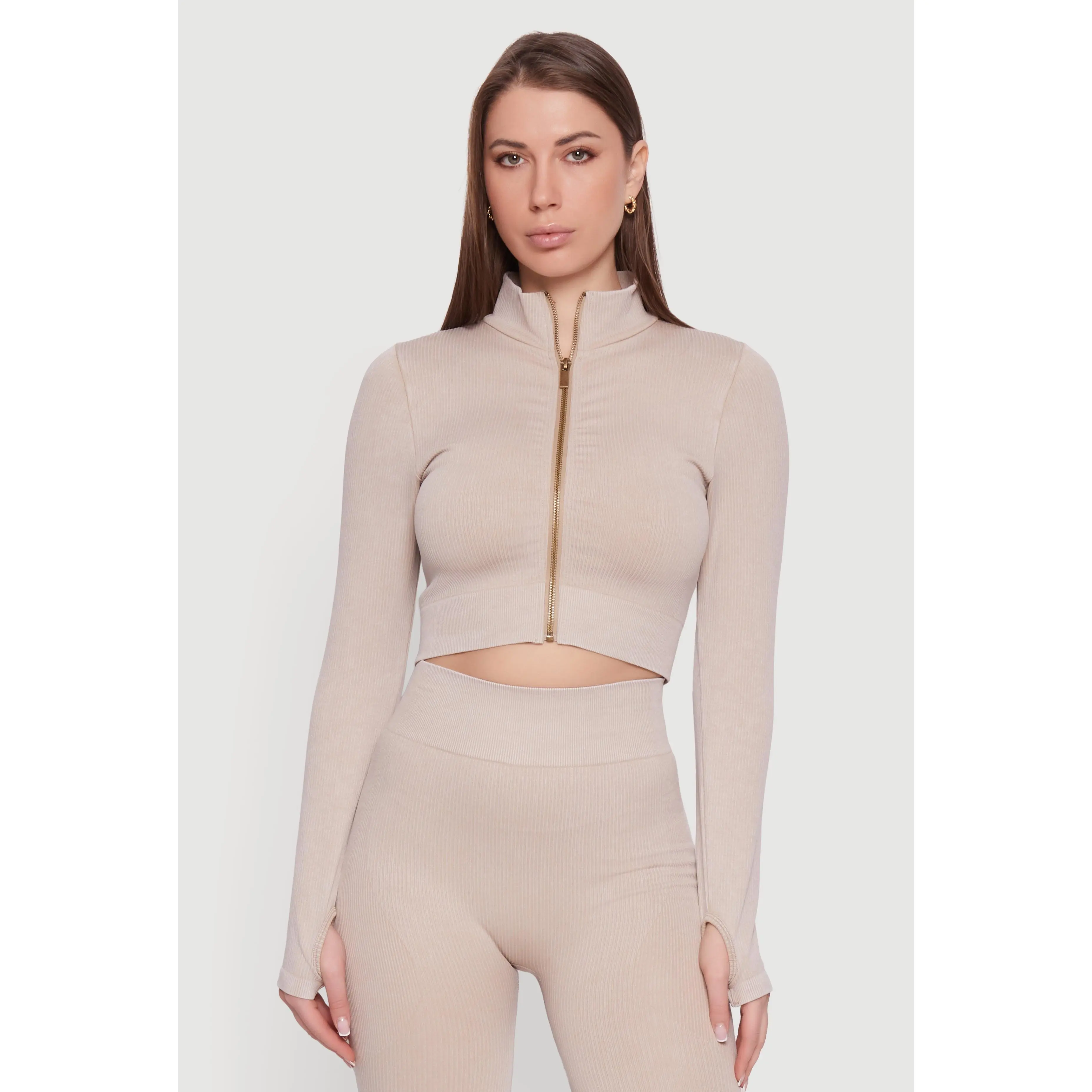 Seamless Acid Wash Zip Front Cropped Active Jacket