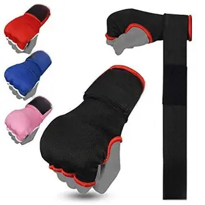 Gel Padded Inner Gloves with Hand Wraps for Boxing, Quick Elastic Training Wraps for Men & Women, Muay Thai MMA Kickboxing Martial Arts Knuckle Wrist Protector (Pair)