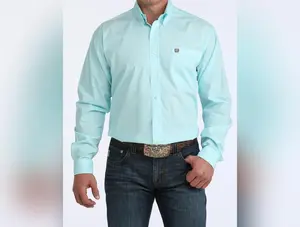 Cinch Men's L/S Plain Weave Print Button Up