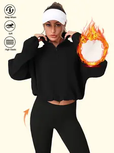 Women's Fleece Lined Half-Zip Pullover Jacket, Casual Sporty Windproof Warm Long Sleeve Sweatshirt for Winter Warm