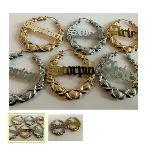 Zodiac Bamboo Hoops Silver and Gold - Astrological Sign Earrings for all signs