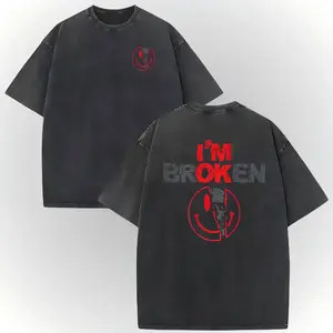 This vintage washed cotton and distressed face-expression pattern T-shirt of mine belongs to avant-garde streetwear style and is suitable for young people to wear. outdoorfun