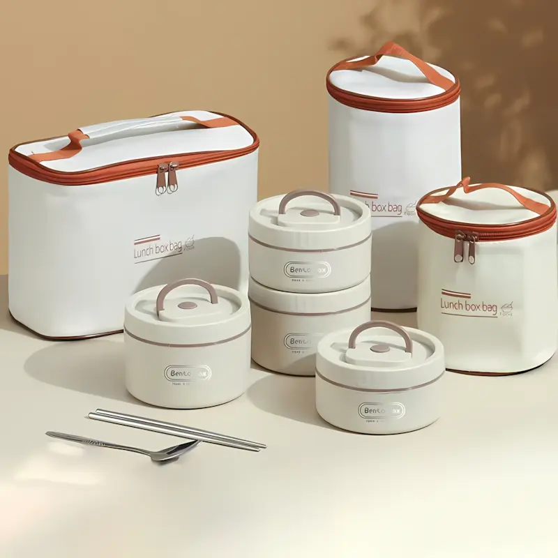 3-Layer Stainless Steel Portable Insulated Lunchbox Set - Durable Bento Box, Thermal Insulated Container, 2 Microwavable Reusable Meal Prep Containers (420ml, 620ml), Adult Insulated Bag