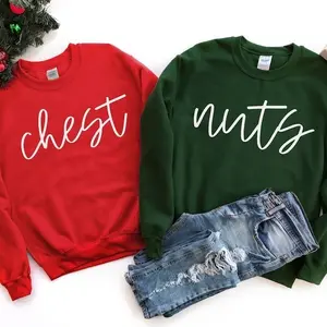 Funny Couples Christmas Sweatshirt Chest And Nuts Matching Holiday Shirt, Christmas Funny Couple Shirts, Xmas Outfit Casual Daily Wear Tee For Men & Women, Apparel Made In The USA