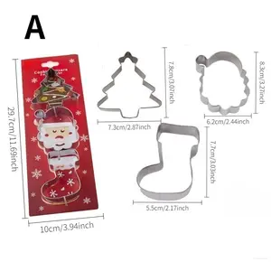 3-piece set of Christmas themed cartoon cookie molds, with fun designs and 3 cute styles to choose from; High quality stainless steel material, specially designed for home baking, essential for Christmas cookies, creating a festive atmosphere dessert.