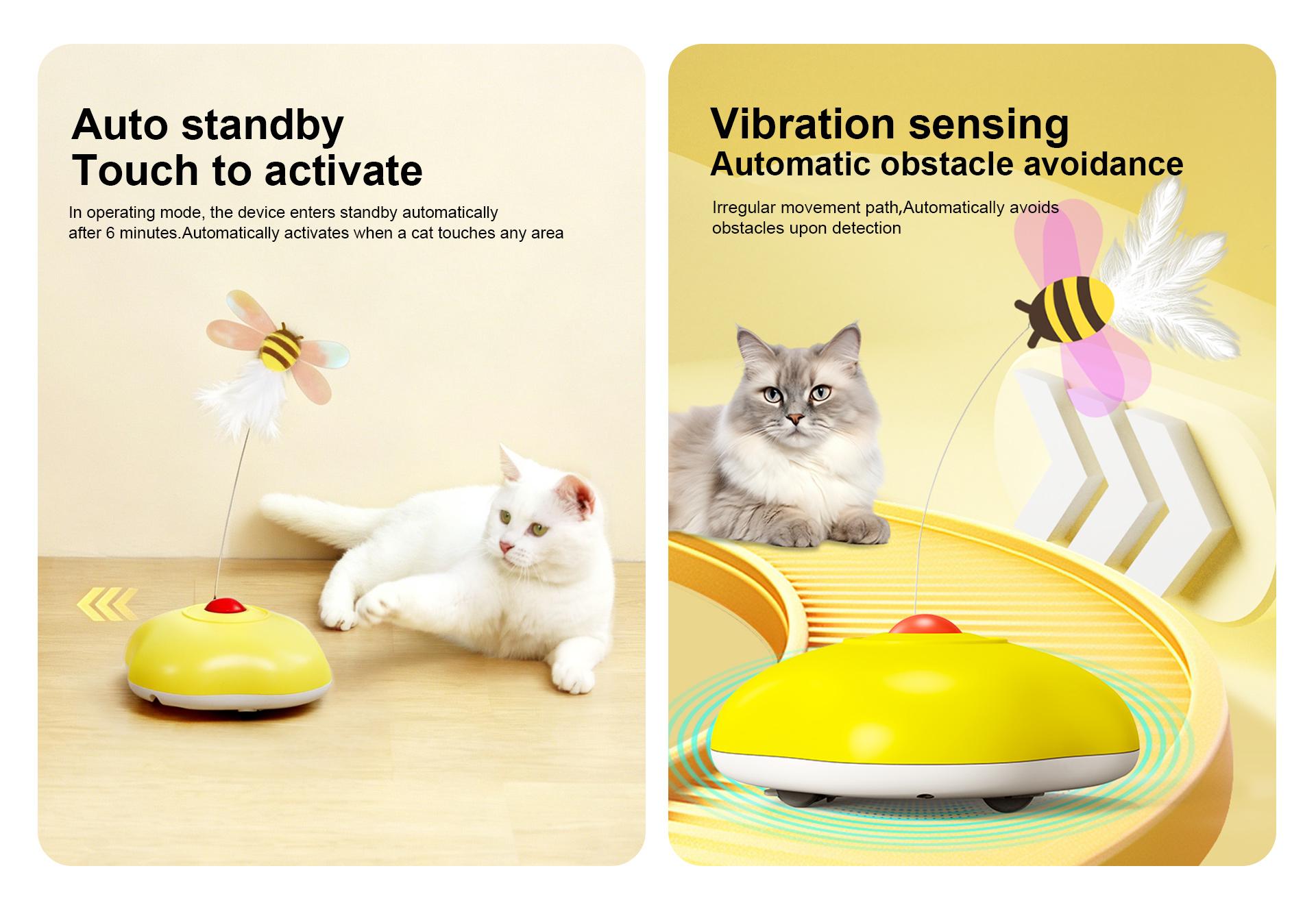 Interactive Cat Toy with Flutter Bug - 3 Play Modes, Motion-Activated, Auto Obstacle Avoidance, Auto Standby, Hunting Mode, Mental Stimulation, Abs, Daily Indoor Exercise, Universal Fit, Enrichment Toy for Indoor Cats, Automatic Obstacle Avoidance
