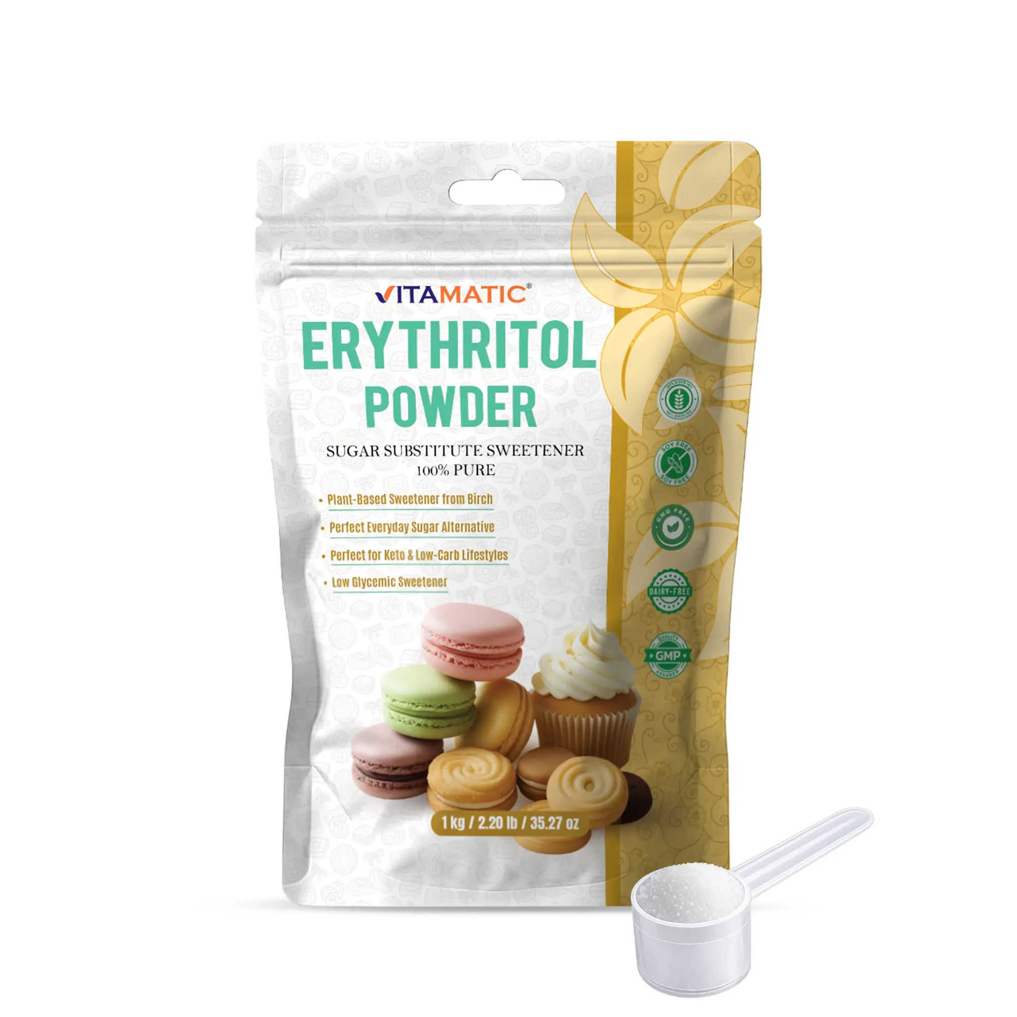 Vitamatic Erythritol Powder 1 kg (2.2 lb) – 100% Pure Sugar Substitute Sweetener – Zero Calorie, Zero Net Carbs, Keto Friendly, Non-GMO, Gluten Free, Vegan Vitamatic Erythritol Powder 1 kg (2.2 lb) – 100% Pure Sugar Substitute Sweetener – Zero Calorie, Zero Net Carbs, Keto Friendly, Non-GMO, Gluten Free, Vegan