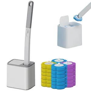 Disposable Toilet Brush Set with 24 Refills & Wall-Mount Holder for Toilet Sink Bathtub Drain Urinal Wash Basin Comprehensive Bathroom Cleaning System
