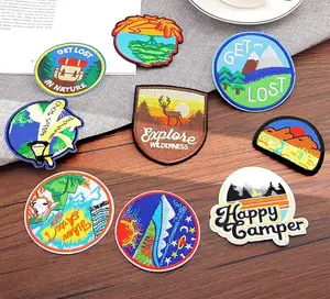 9pcs Large Outdoors Nature Iron On Patches, Assorted Hiking Happy Camper Sew on DIY Assorted Embroidered Appliques Badges for Jeans Jackets Backpacks and Clothes