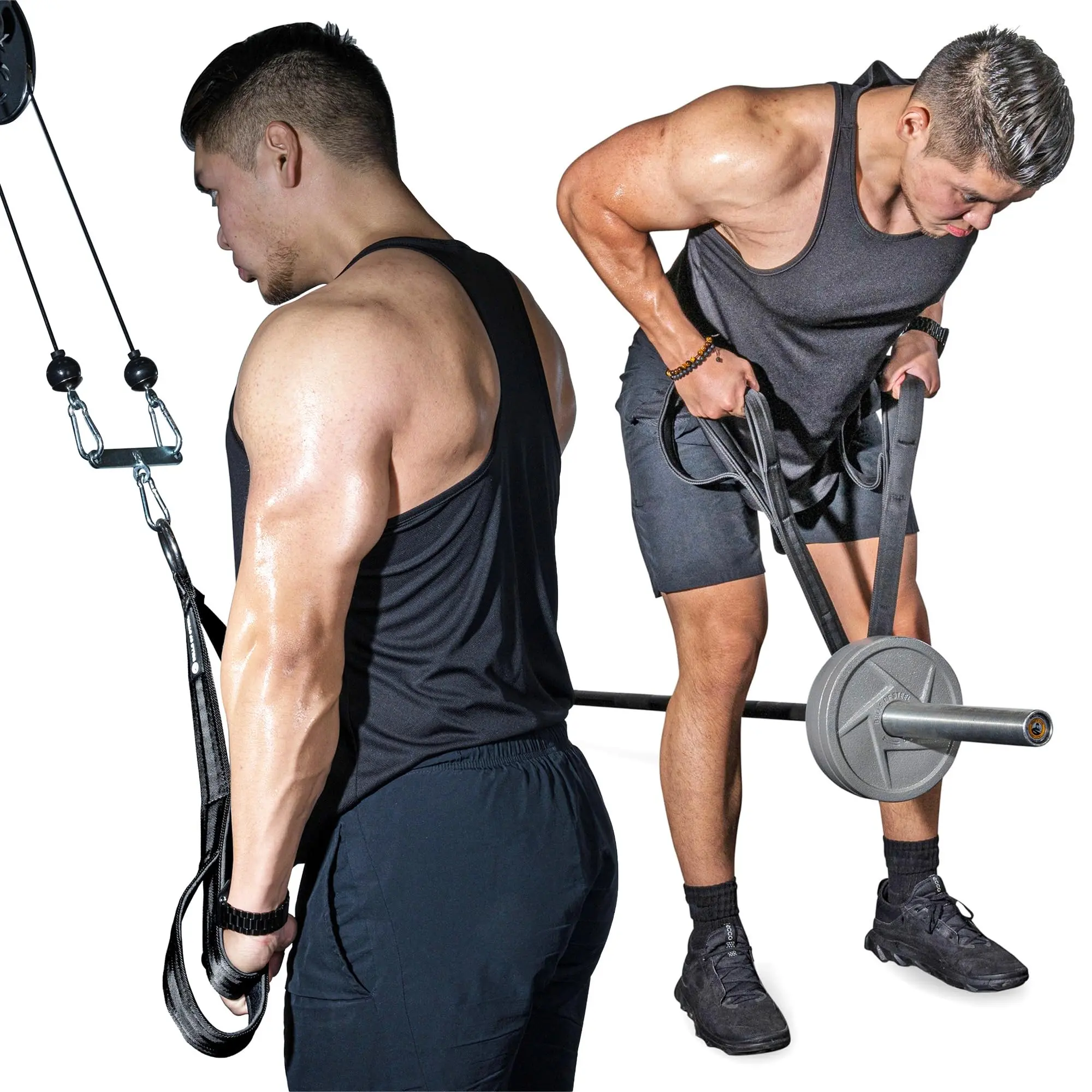 2-in-1 Heavy Duty Tricep Rope Pulldown Attachment with Ergonomic Padded Dual Handles for Home Gym Fitness