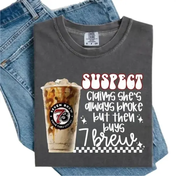Comfort Colors 7Brew Coffee Shirt for Coffee Lovers, Funny Trendy Café Tee, Adrian Originals, Garment-Dyed Vintage Style T-shirt, Made In The USA	