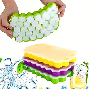 3-Pack Honeycomb Ice Cube Trays with Lids, Plastic Reusable Ice Cube Molds, Small Silicone Ice Cube Maker for Freezer