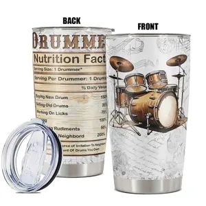 20oz Tumbler, 1 Count Drum & Letter Pattern Insulated Tumbler, Drinking Cup for Home Office School, Gift for Drummer, Birthdays, Holidays, Drinkware