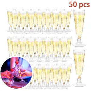 50 Pack Shatterproof Clear Plastic Champagne Flutes - 5oz Disposable Party Glasses for Weddings, Baby Showers & Cocktail Events