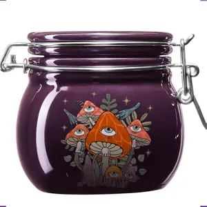 Herbs Stash Jar - Witchy Storage Jar, Smell Proof Stash Container Cute Mushroom Pottery Jar, Cauldron Stash Canister with Airtight Lid, Decorative Jar for Wicca Moon Witchcraft Magick Altar Ritual