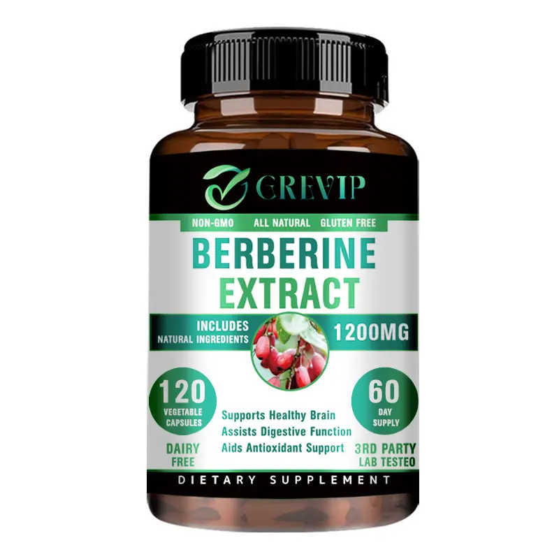 GREVIP - Berberine HCL Extract 1200mg - Immune System - Gluco Levels - Gut Health (Vegetarian, Non-GMO & Gluten-Free) Berberine Supplement (120 Count)