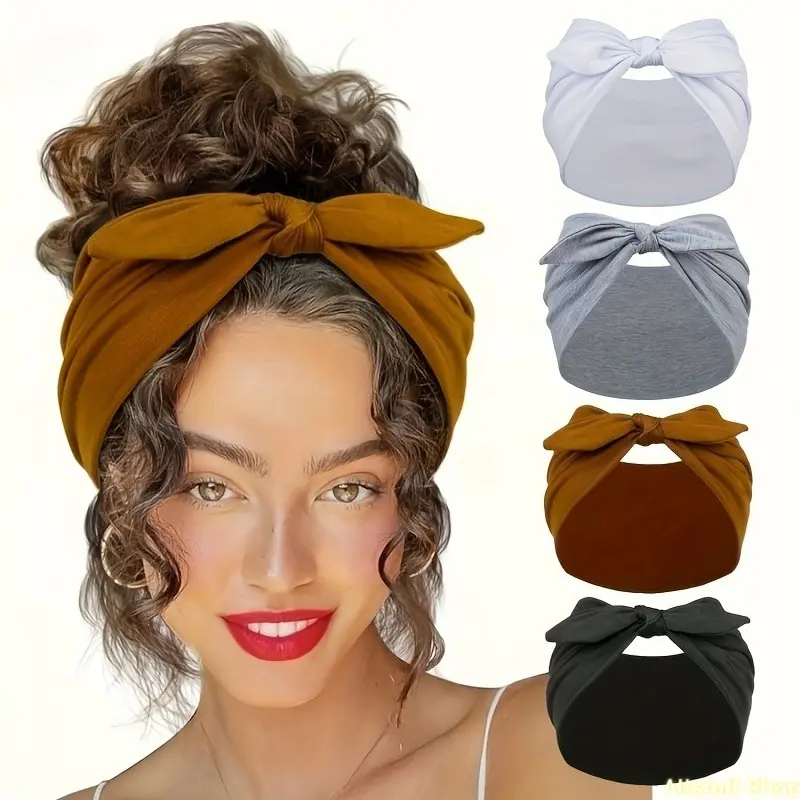 Women's 4pcs Wide Satin Bunny Headband Set - Comfortable, Anti-Sweat, Non-Slip Soft Elastic Hair Accessories for Sports Yoga Gym, African-Style Thick Head Wrap, Valentine's Day/Christmas Gift, Comfortable Headbands, Anti-Sweat Headbands