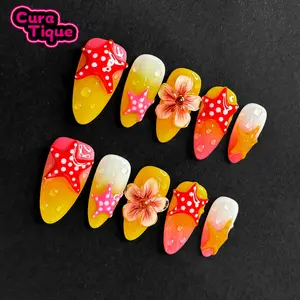 CuraTique | Sunny Seaside 10PCS Handmade Press On Nails REUSABLE 3D Gel spring/summer 2025 / Prom