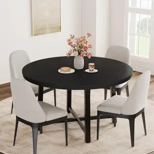 47" Round Dining Table for 4, Kitchen Dining Room Table with Sturdy Metal Frame, Wood Circle Kitchen Table for Space Saving -Black