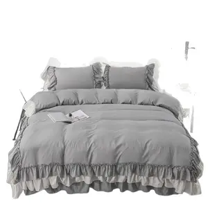 Japanese Princess Ruffled Bed Skirt Set Lace Trim Duvet Cover And Fitted Sheet Collection