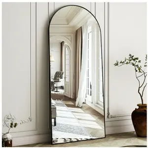 64.3"x21" Arched Full Length Mirror  Wall-Mounted Floor Mirror with Stand, Black