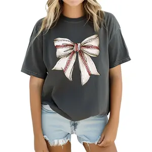 Baseball Coquette Bow Shirt for Women and Teens - Girly Baseball Fan T-Shirt - Spring Season Sports Oversized Tee - Baseball Mom Shirt