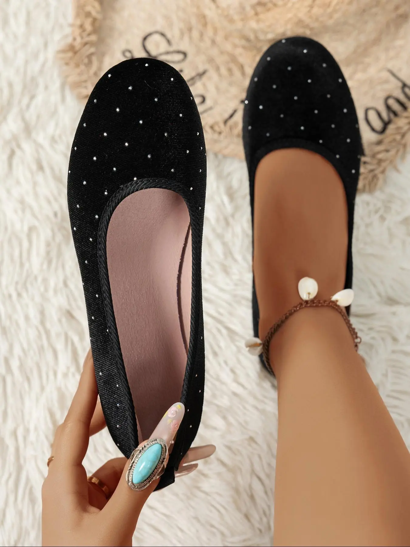 Women's Fashionable Rhinestone Decorated Slip on Loafers, Casual Comfortable Pointed Toe Flat Shoes for Daily Wear, Lightweight Breathable Shoes for Women & Girls, Running, Lightweight Flats