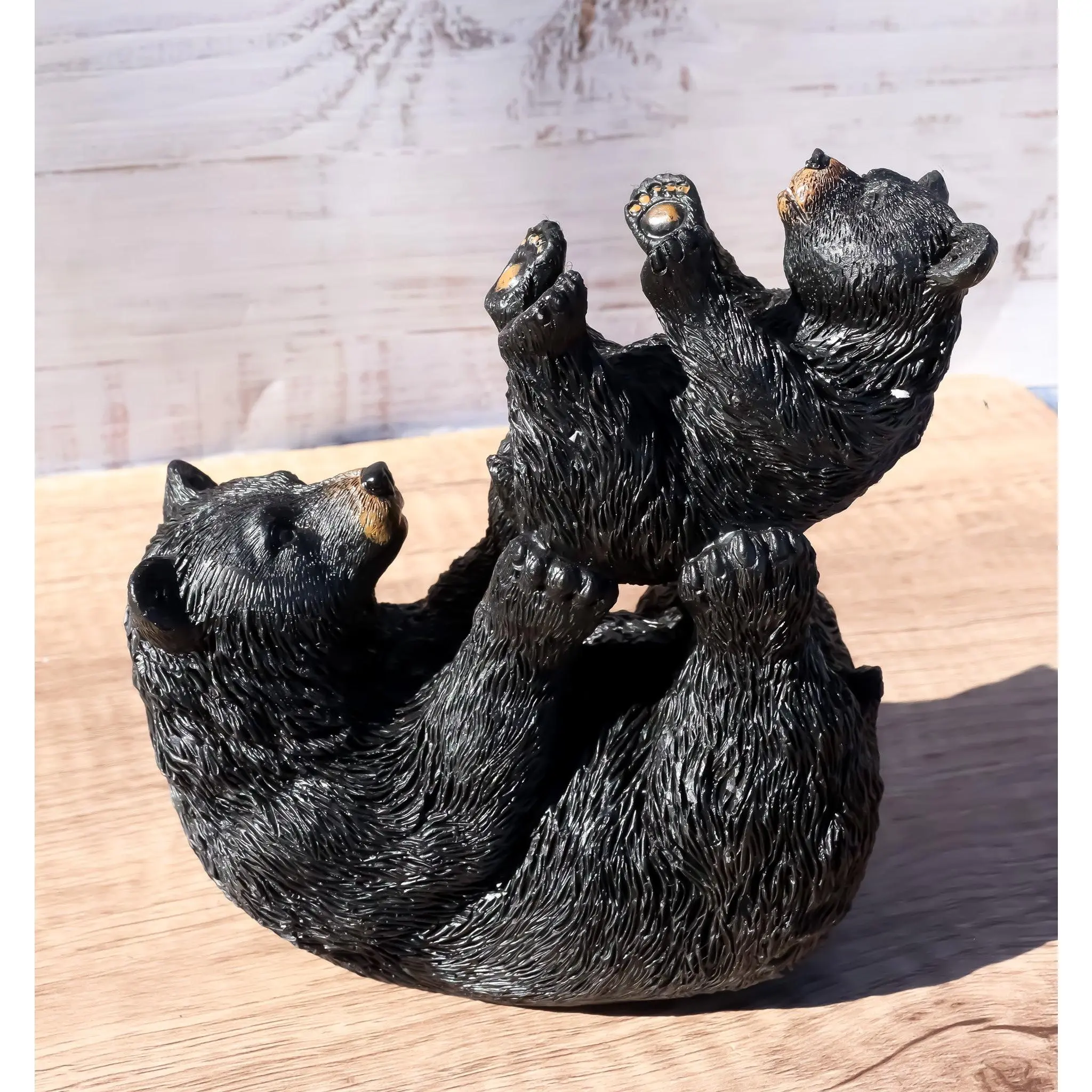 Rustic Western Mother Black Bear & Baby Cub Lifting Figurine, Resin Home Decor Collectible, 4.25" Deep, 5.75" Wide