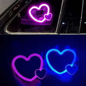 Car Solar Energy LED Triangle Window Heart-Shaped Light, Wireless Neon C Pillar Atmosphere Car Interior Decoration Lamp, Led Car Lights