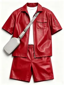 Party High-End PU Leather Short Top + Shorts Set, Summer New Streetwear, Casual Fashion, Man Perfect Gift for Boyfriend