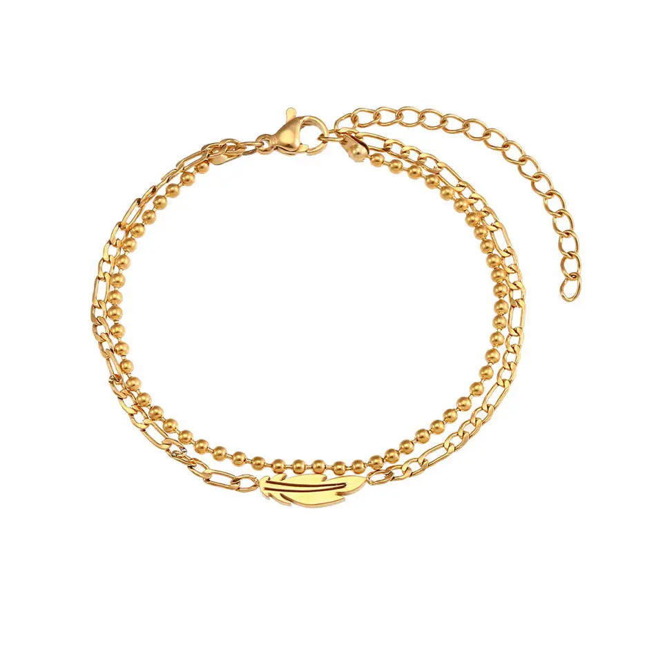 Arden Feather Double Chain Bracelet