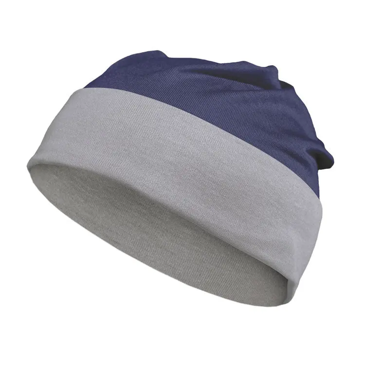 Denim Silver Cotton Double Knit Beanie