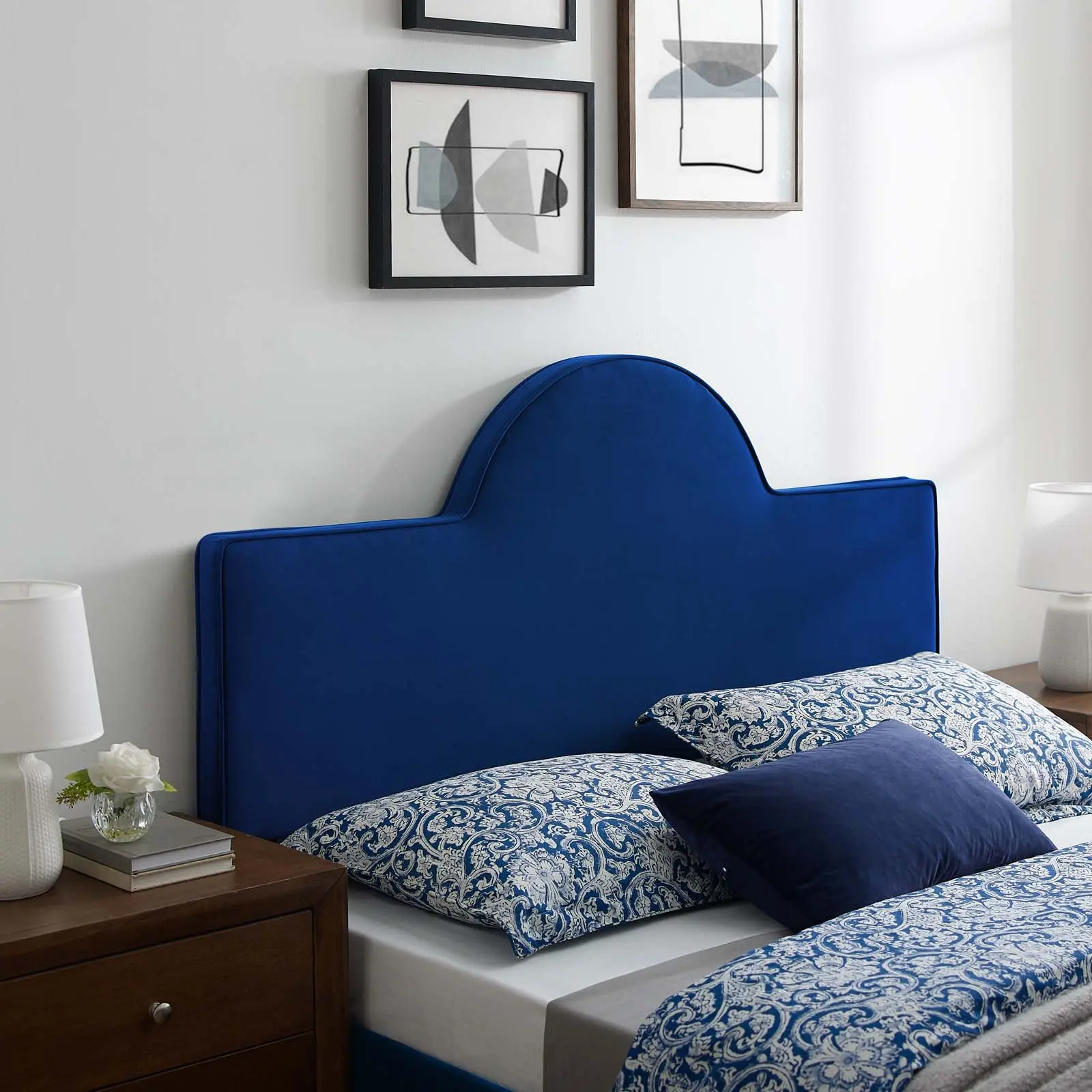 Modway Dawn Arch Headboard, Full/Queen Size, Performance Velvet, Navy Indoor Furniture Bed Frame Accessory