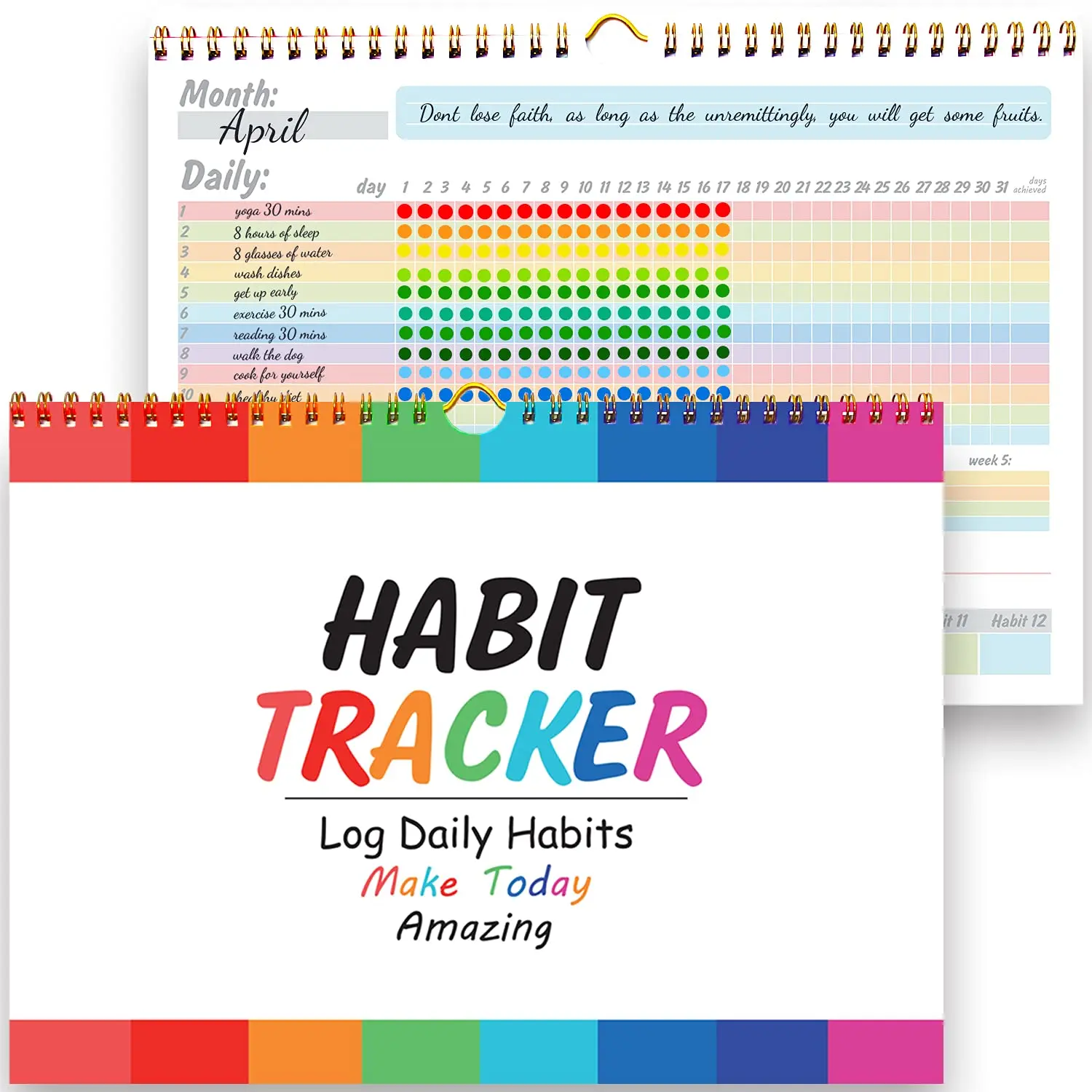Undated Habit Tracker Book - Modern Planner, Productivity Tool, Spiral-Bound Daily Planner Undated, 14-Month Inspirational Goal Organiser with Weekly Layouts, Modern Aesthetic Office Stationery Supplies, Productivity Planner, Schedule Planner