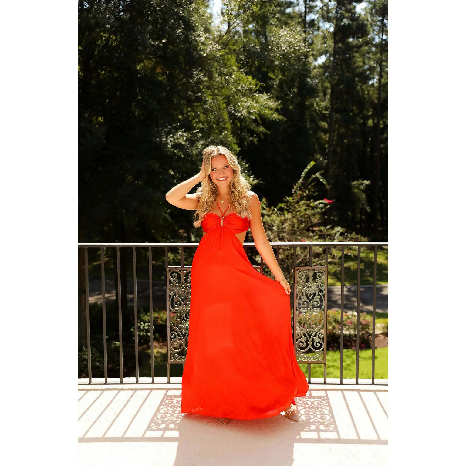 Cocolillys Anastacia Dress - Orange Maxi Organza with Open Back & Side Cut-Outs for Sophisticated Evening Wear