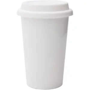 Double Wall Insulated White Ceramic Travel Coffee Cup with Lid & Sleeve, 12 fl.oz, I Am Not a Paper Cup