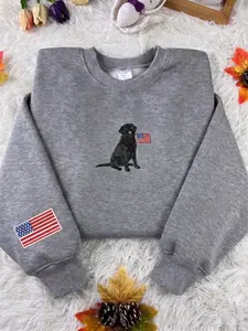 Embroidered Black Labrador Shirt, Black Lab Patriotic TShirt, July 4th Dog Mom Crewneck, 4th of July Dog Lab Mama Gift, USA Flag Dog
