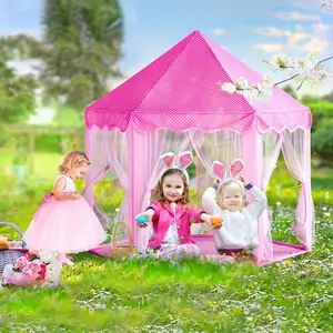 Princess Dream Castle Kids Tent Indoor Outdoor Use, Large Hexagonal Playhouse, Girls Breathable Mesh Toy House, Children Birthday Gift, Screen House Tent
