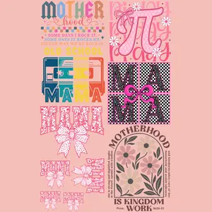 Motherhood DTF Design Bundle 11 inches Ready-to-Press Transfers with Trendy Mama Graphics Bows Floral Details & Retro Statement Prints for Tees Hoodies Tote Bags Gifts