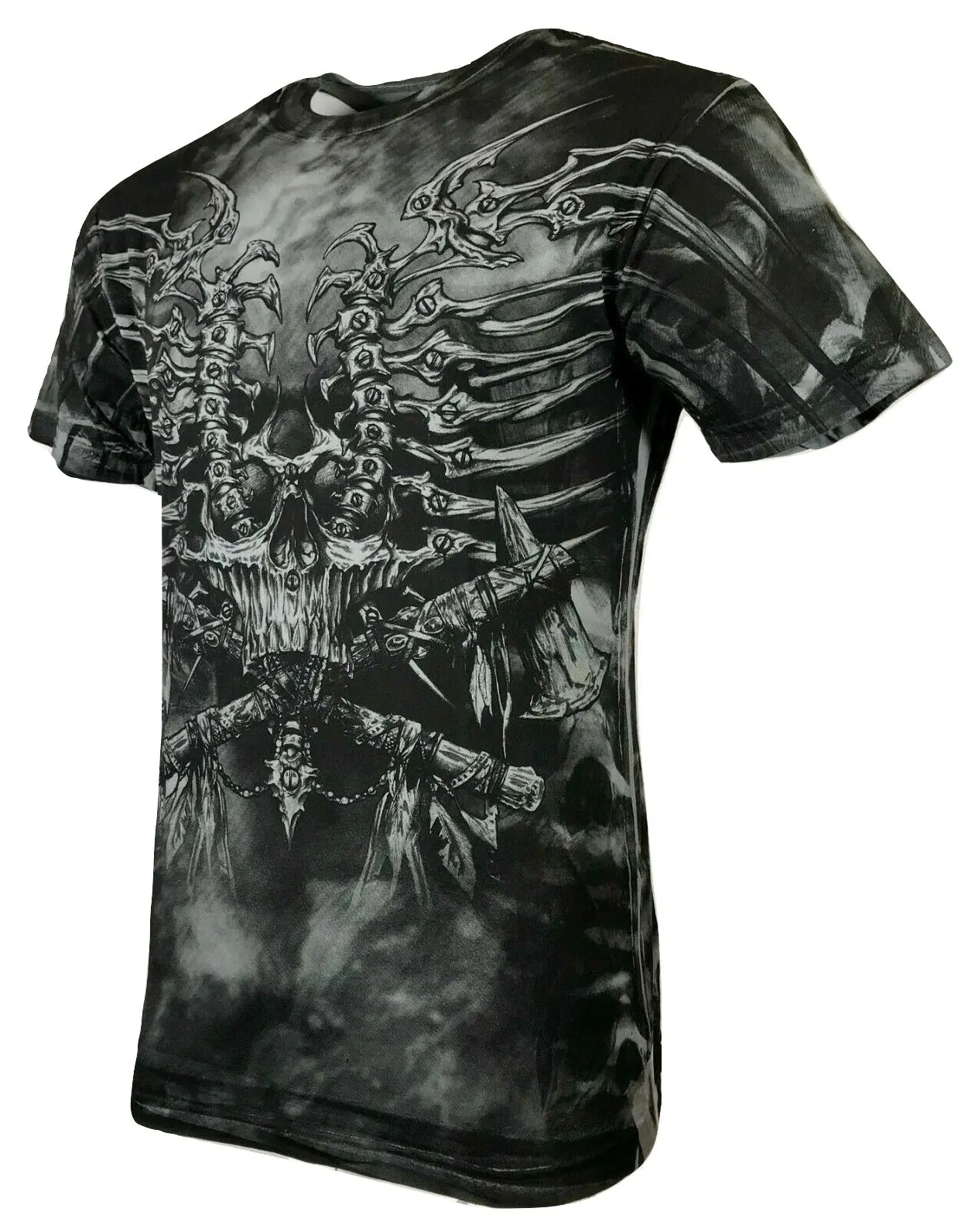 XTREME COUTURE by AFFLICTION Iron Bones Men's Print Streetwear Short-Sleeve Cotton Round Neck T-Shirt for Alternative Goth Styles, Alternative Style