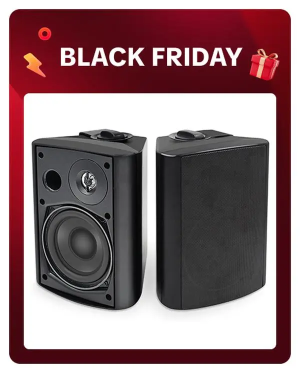 Herdio Wireless Bluetooth Stereo Speakers with Amplifier - Waterproof Active-Passive Outdoor Audios, Mobile & Android Compatible Devices, Easy Connection, Adjustable Mount Stand, 3.5in/4in/5.25in/6.5in Sizes (Black/White)