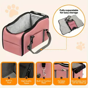 1pc Dog Booster Seat, Adjustable Pet Travel Carrier, Fits the Center Console and Back Seat, Comes with a Removable and Washable Mat, Safety Leash and Storage Bag, Two-step Seatbelt, a Gift for Pet Lovers.
