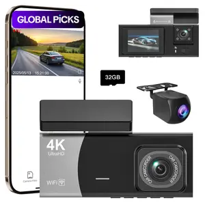 Triple-Lens Dash Cam: Wifi Dashcam, 4K Front, 1080P Cabin & 1080P Rear, 3" IPS Display, Compact, Night Vision, Loop Recording, G-Sensor, Parking Monitor (Hardwire Needed), Includes 32GB Memory Card #GLOBAL PICKS