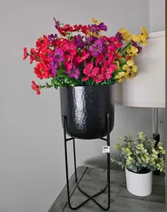 Black Hammered Metal Planter with Stand 16 3/4” Tall 6 5/8” Deep 7 3/8” Diameter for Modern Home Decor
