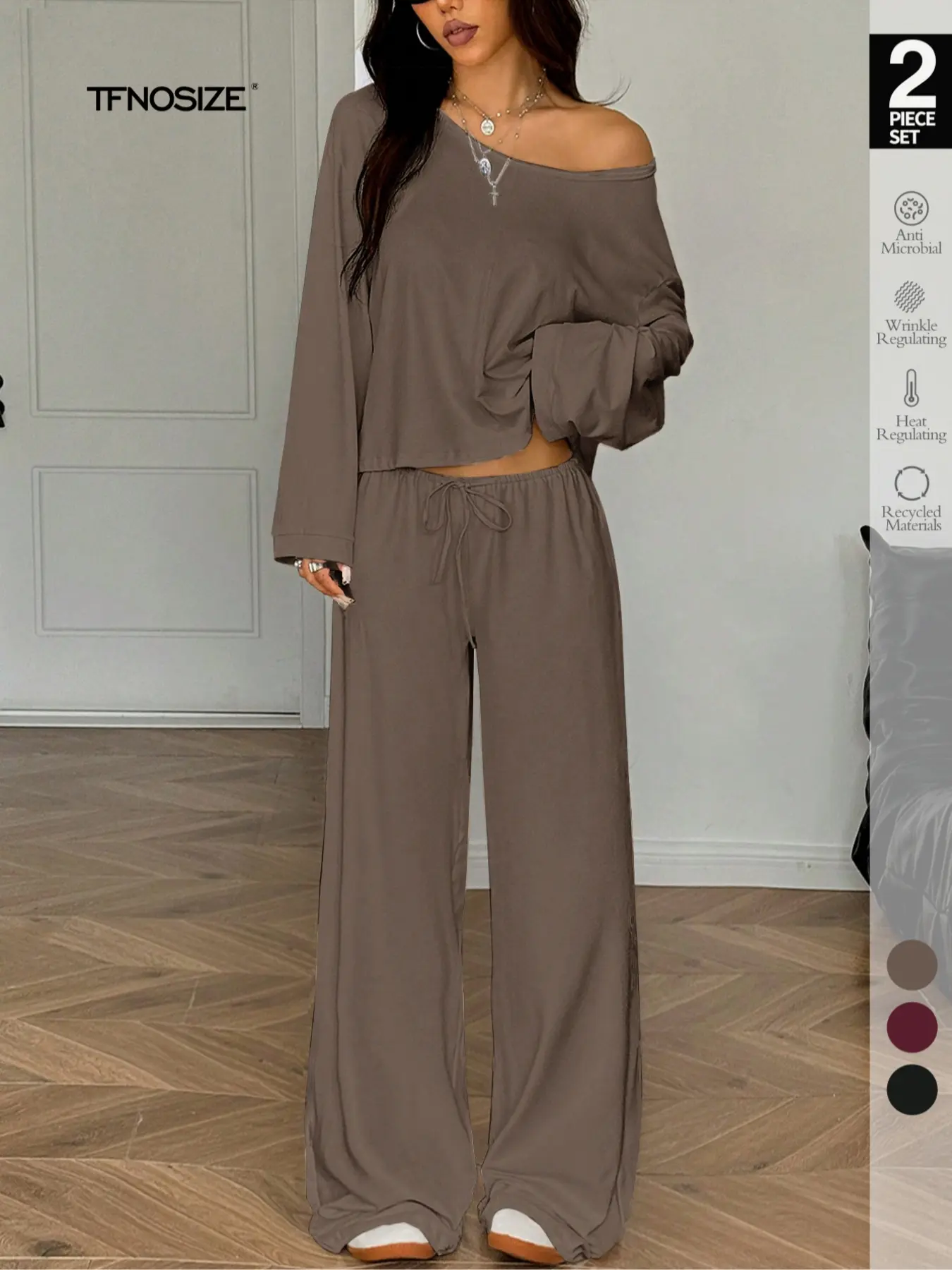 2 Piece Set Women Sleepwear Loungewear, Elegant Simple Solid Color Loose Long Sleeve Thermal Top And Pants pajamas Set, Pjs For Autumn/Winter,All Season Fashion 2 Piece Set Women Sleepwear Loungewear, Elegant Simple Solid Color Loose Long Sleeve Thermal Top And Pants pajamas Set, Pjs For Autumn/Winter,All Season Fashion