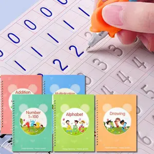 Reusable Magic Writing Book Set, Tracing Preschool Books, 5 Counts Handwriting Practice Book with 10 Refills & 2 Pens & Random 2 Color Pen Grips, Teaching Supplies, School Supplies