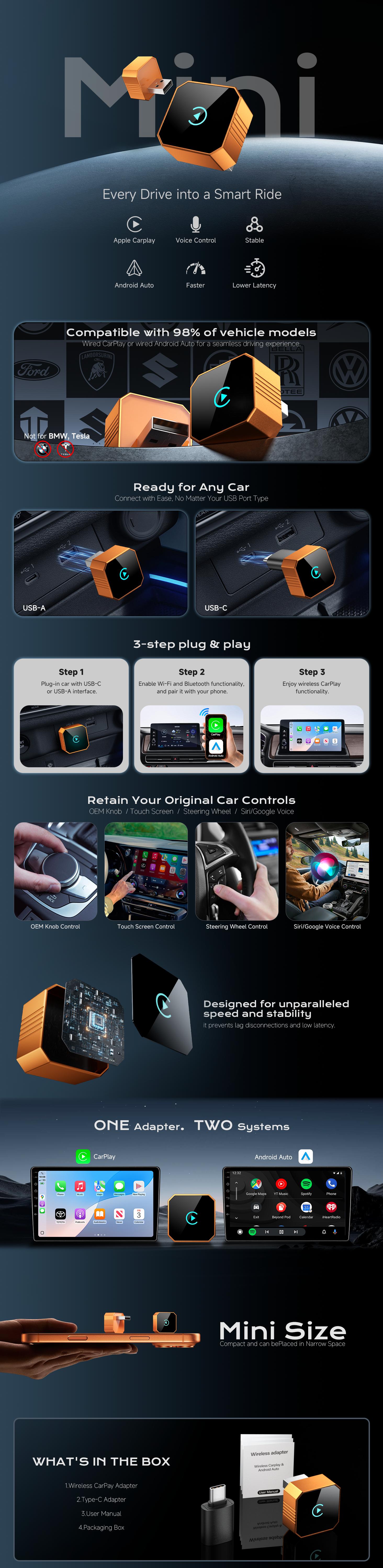 【AIMOON】 2 in 1 Wireless CarPlay Adapter, Convert Wired CarPlay to Wireless Apple CarPlay & Android Auto, Plug & Play, Fast Auto Connection, Compatible with Factory CarPlay Cars 2016+ 【AIMOON】 2 in 1 Wireless CarPlay Adapter, Convert Wired CarPlay to Wireless Apple CarPlay & Android Auto, Plug & Play, Fast Auto Connection, Compatible with Factory CarPlay Cars 2016+