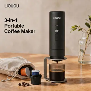LIOUOU 3-in-1 Portable Espresso Maker, 15 Bar Auto-Heating Coffee Machine with LED Display, USB-C Charging, Fits Ground Coffee & NS DG Capsules, Portable Travel Coffee Brewer for Car Camping Office